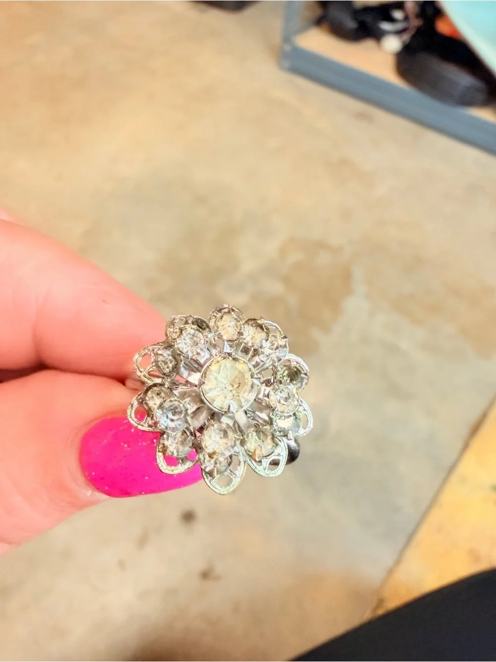Clear Crystal Floral Cluster Ring in Silver Tone